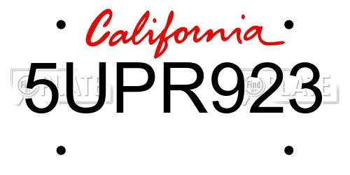 5UPR923 California License Plate