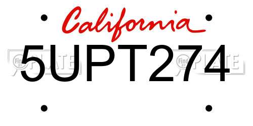5UPT274 California License Plate