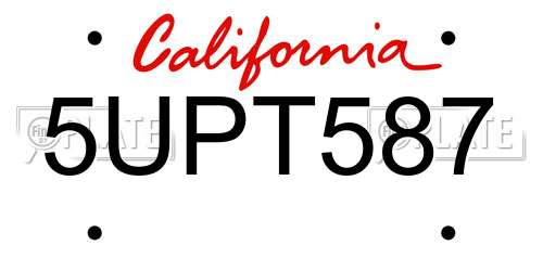 5UPT587 California License Plate