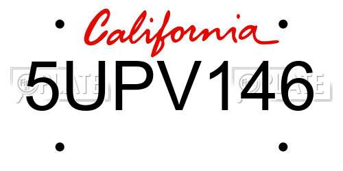 5UPV146 California License Plate