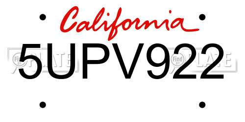 5UPV922 California License Plate
