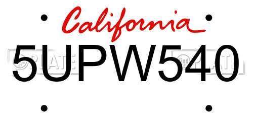 5UPW540 California License Plate