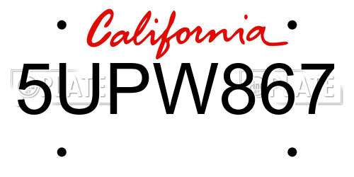 5UPW867 California License Plate