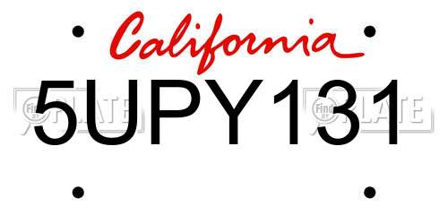 5UPY131 California License Plate