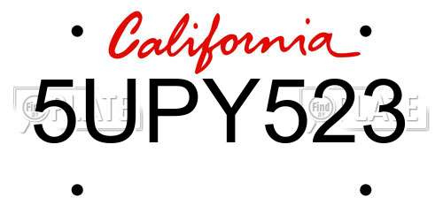 5UPY523 California License Plate