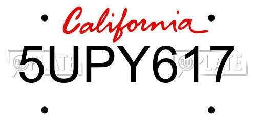 5UPY617 California License Plate