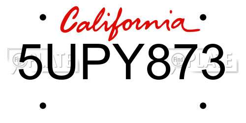 5UPY873 California License Plate