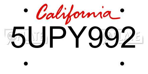 5UPY992 California License Plate