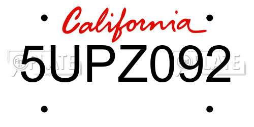 5UPZ092 California License Plate