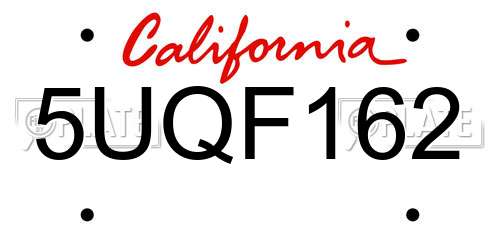 5UQF162 California License Plate