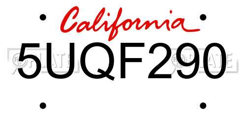 5UQF290 California License Plate