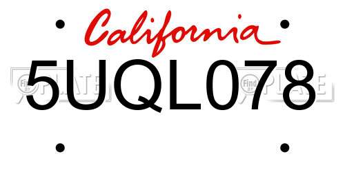 5UQL078 California License Plate