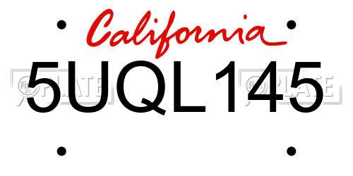5UQL145 California License Plate