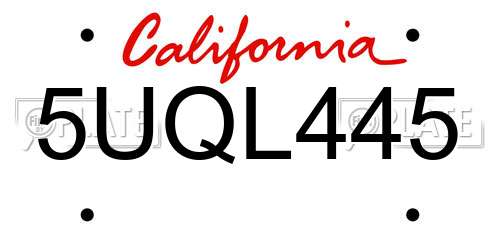 5UQL445 California License Plate