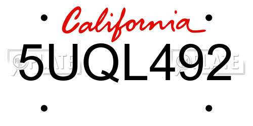 5UQL492 California License Plate