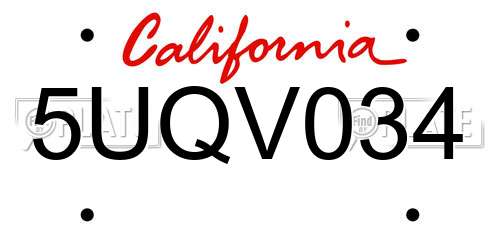 5UQV034 California License Plate