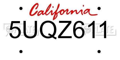 5UQZ611 California License Plate