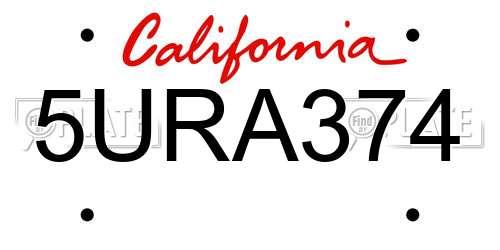 5URA374 California License Plate