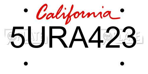 5URA423 California License Plate