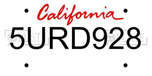 5URD928 California License Plate