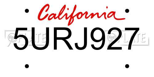 5URJ927 California License Plate