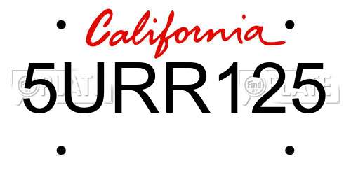 5URR125 California License Plate