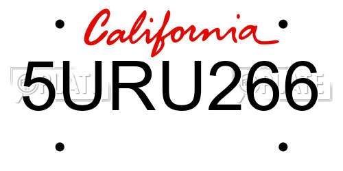 5URU266 California License Plate