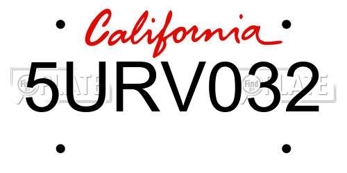 5URV032 California License Plate