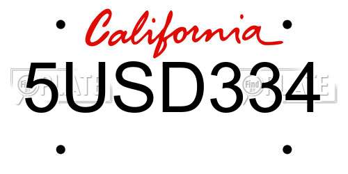5USD334 California License Plate
