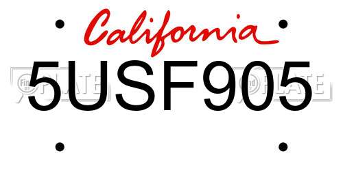 5USF905 California License Plate