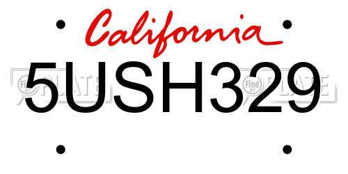 5USH329 California License Plate