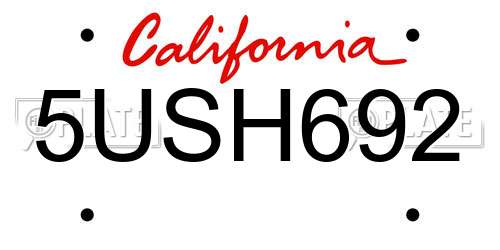 5USH692 California License Plate