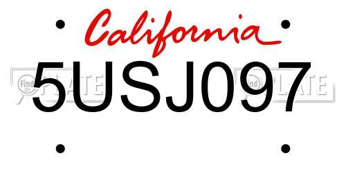 5USJ097 California License Plate