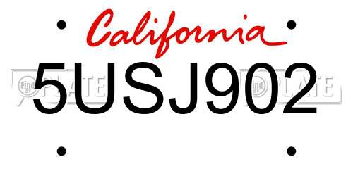 5USJ902 California License Plate