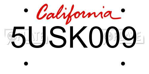 5USK009 California License Plate