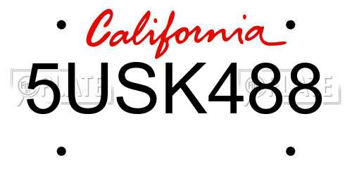 5USK488 California License Plate
