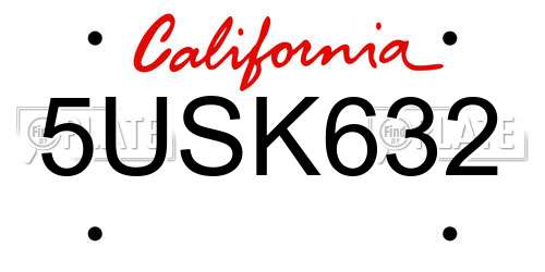 5USK632 California License Plate