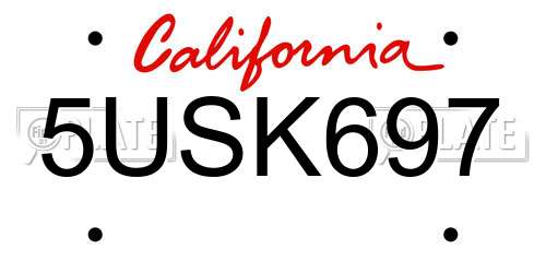5USK697 California License Plate