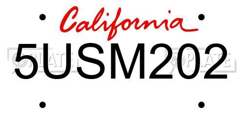 5USM202 California License Plate