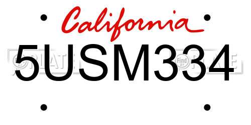 5USM334 California License Plate
