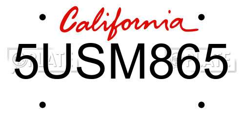 5USM865 California License Plate
