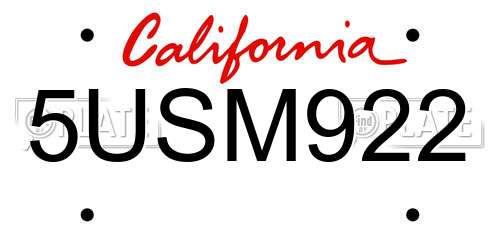 5USM922 California License Plate