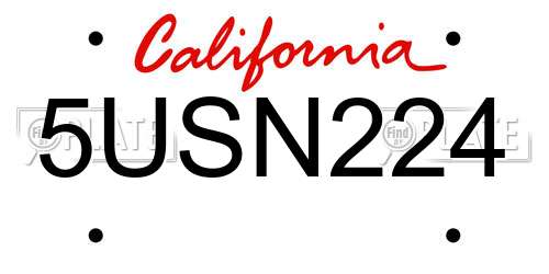 5USN224 California License Plate