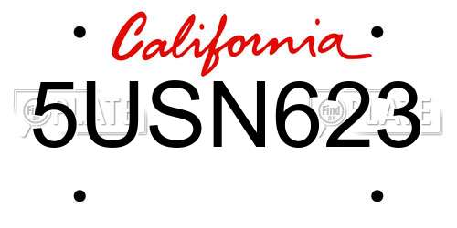 5USN623 California License Plate
