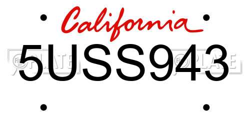5USS943 California License Plate