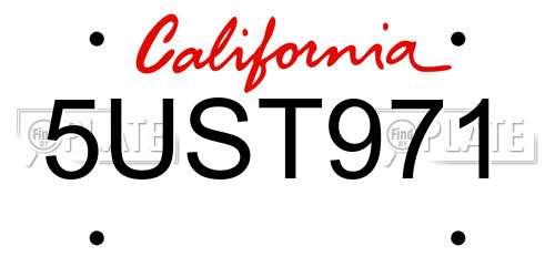 5UST971 California License Plate
