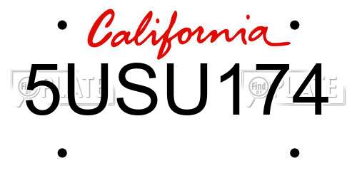 5USU174 California License Plate