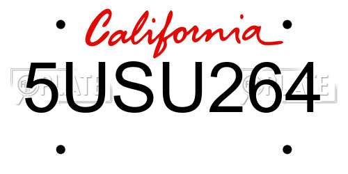 5USU264 California License Plate