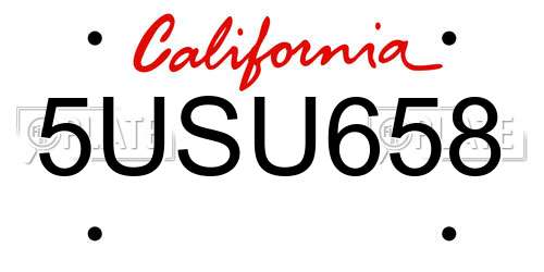 5USU658 California License Plate