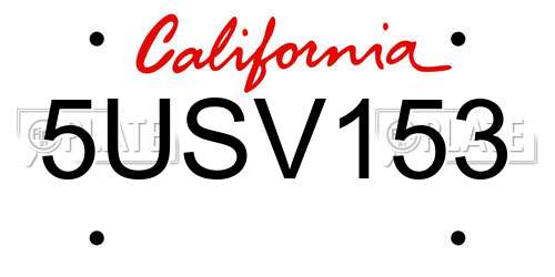 5USV153 California License Plate
